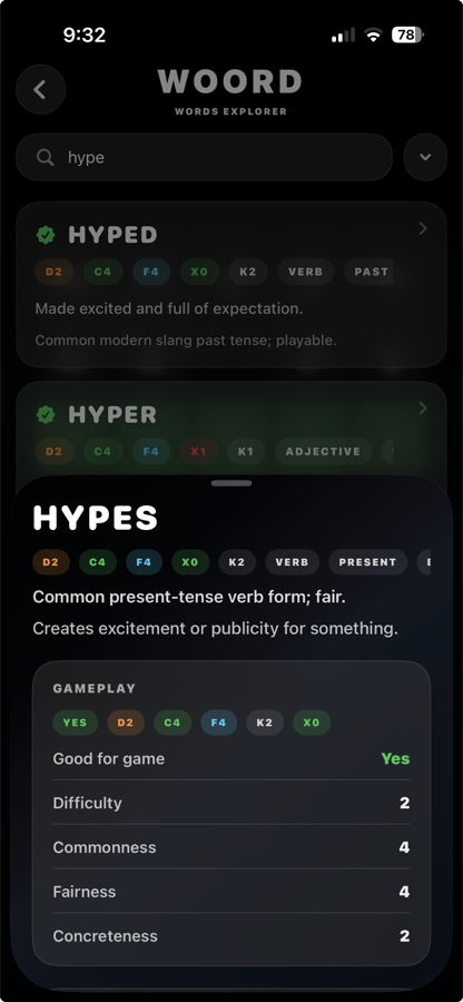 WOORD word explorer detail screen