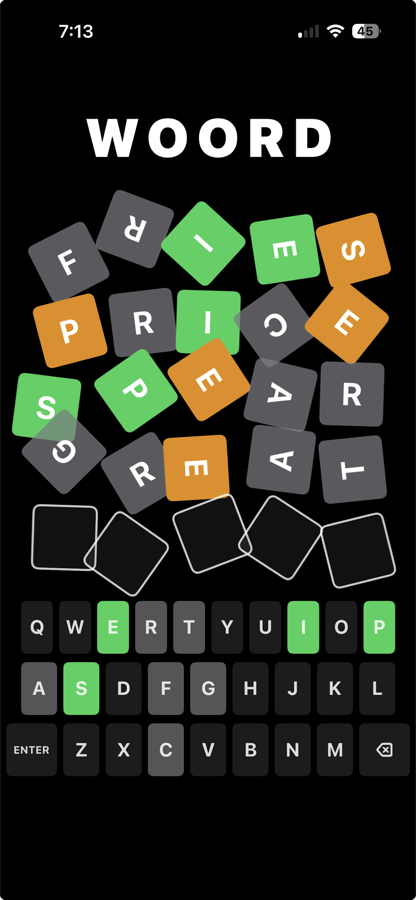 WOORD puzzle transition screen
